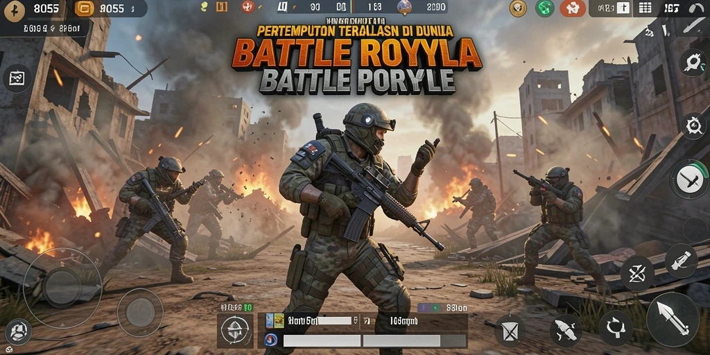 Screenshot gameplay menampilkan aksi intens Battle Royale.