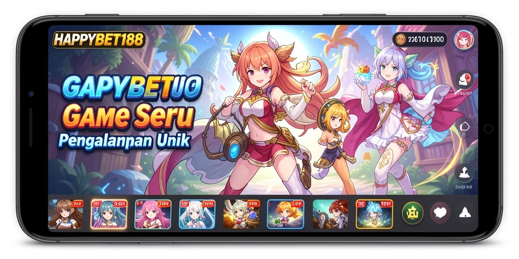 Screenshot utama gameplay <strong>HAPPYBET188</strong> menampilkan aksi karakter Anime yang energik.