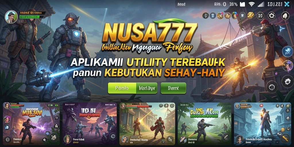 Tampilan utama NUSA777 dengan berbagai fitur Utility yang mudah diakses.