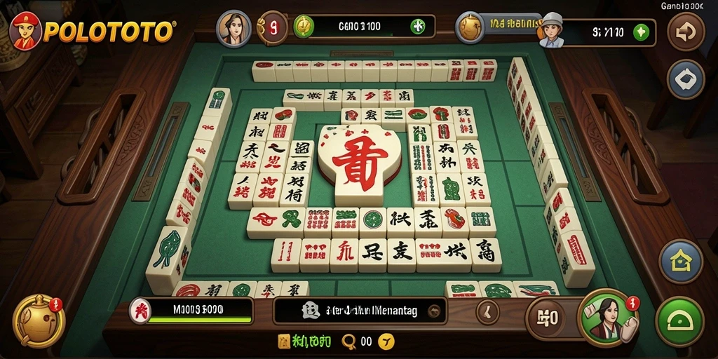Screenshot POLOTOTO menampilkan gameplay Mahjong yang mendebarkan dan penuh warna.