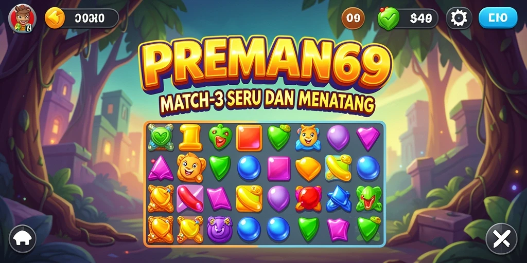 Tampilan menarik dari gameplay Match-3 di PREMAN69.