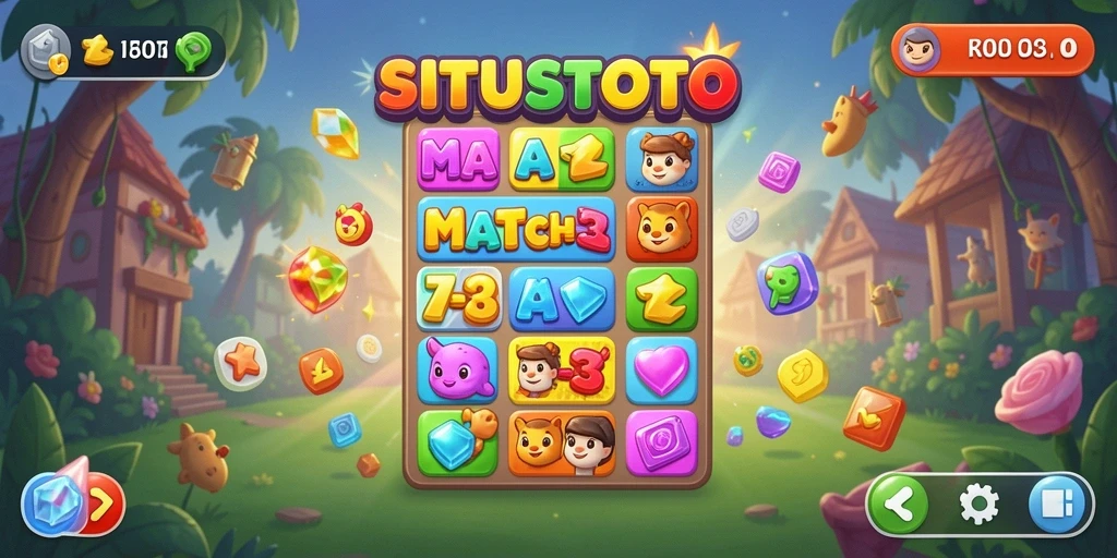Screenshot menunjukkan gameplay seru dalam SITUSTOTO dengan level Match-3 yang menantang.