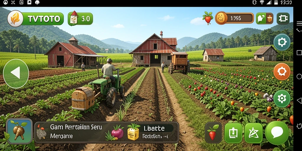 Tampilan gameplay TVTOTO dengan aktivitas bertani yang seru.